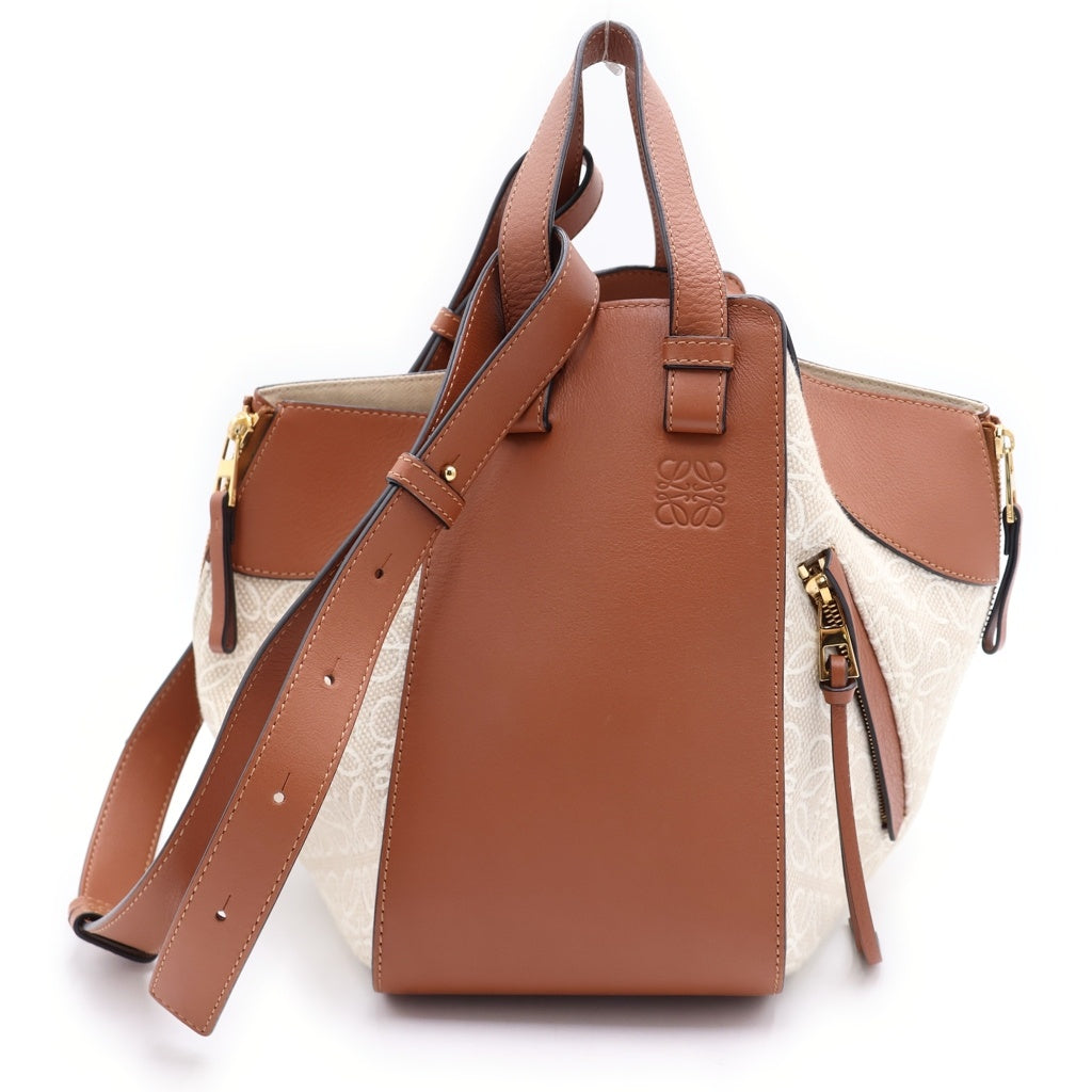 LOEWE(ロエベ) ハンモック スモール アナグラム ショルダーバッグ ブラウン×ベージュ レザー×アイボリー ゴールド金具 レディース