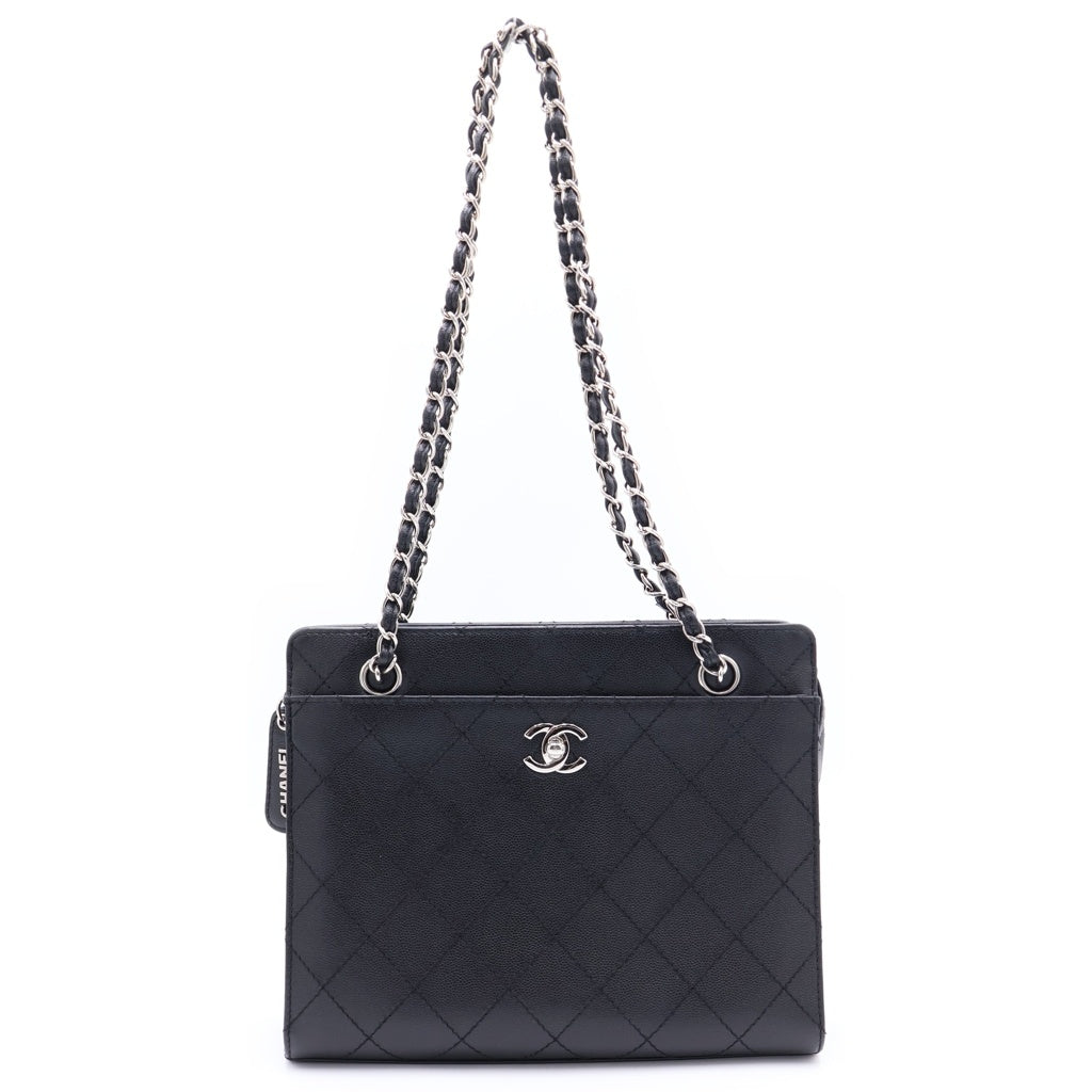 CHANEL(シャネル) ワイルドステッチ チェーンショルダーバッグ ブラック キャビアスキン シルバー金具 レディース