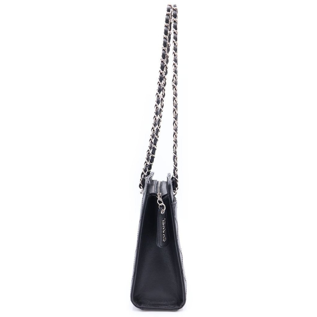 CHANEL(シャネル) ワイルドステッチ チェーンショルダーバッグ ブラック キャビアスキン シルバー金具 レディース