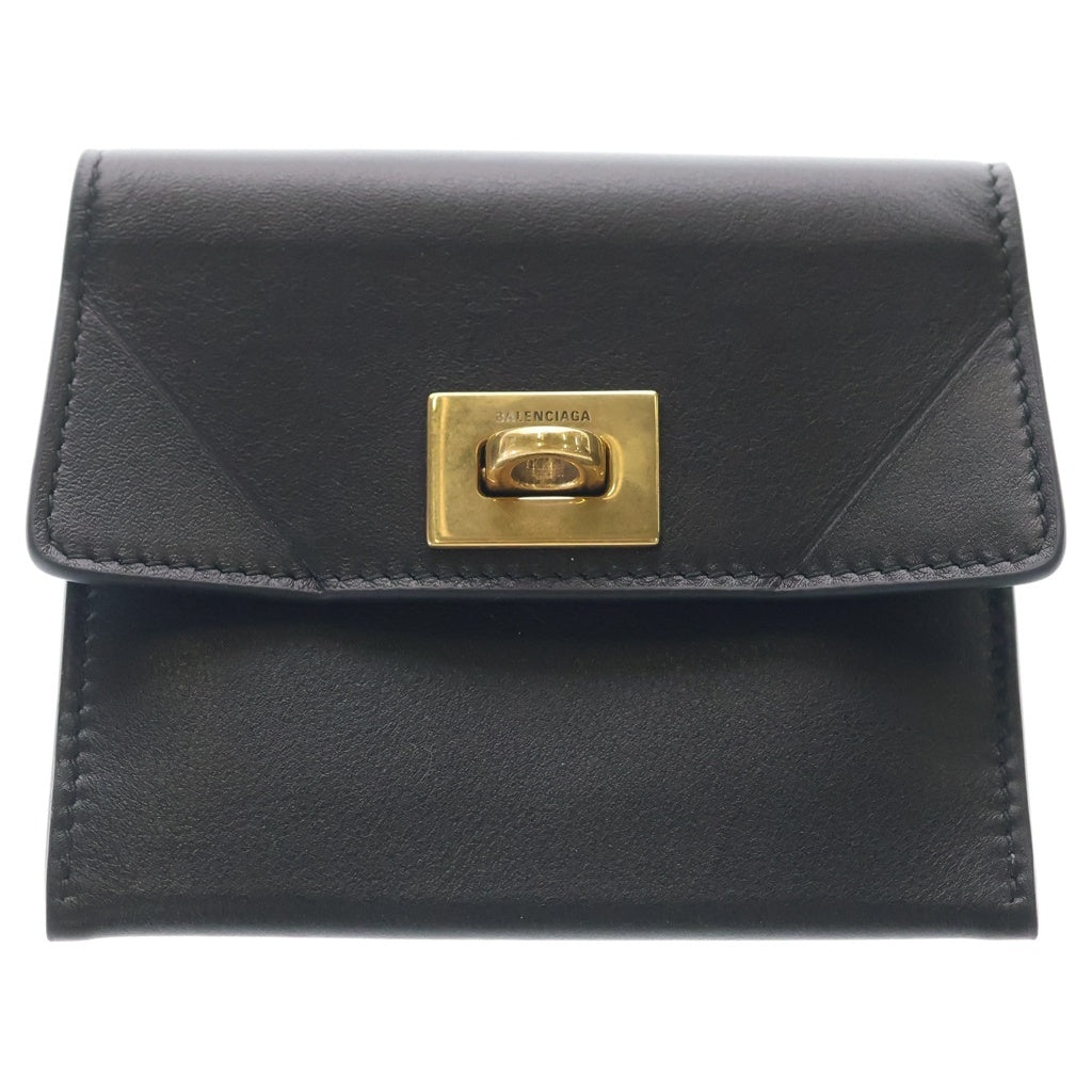 BALENCIAGA(バレンシアガ) ロデオ フラップカードホルダー ミニ財布 カードケース ブラック カーフスキン 822592 ゴールド金具 レディース