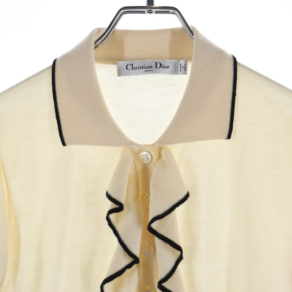 Christian Dior(クリスチャンディオール) Bee 刺繍 カシミヤ混 フリルニットトップス アイボリー #US2 レディース
