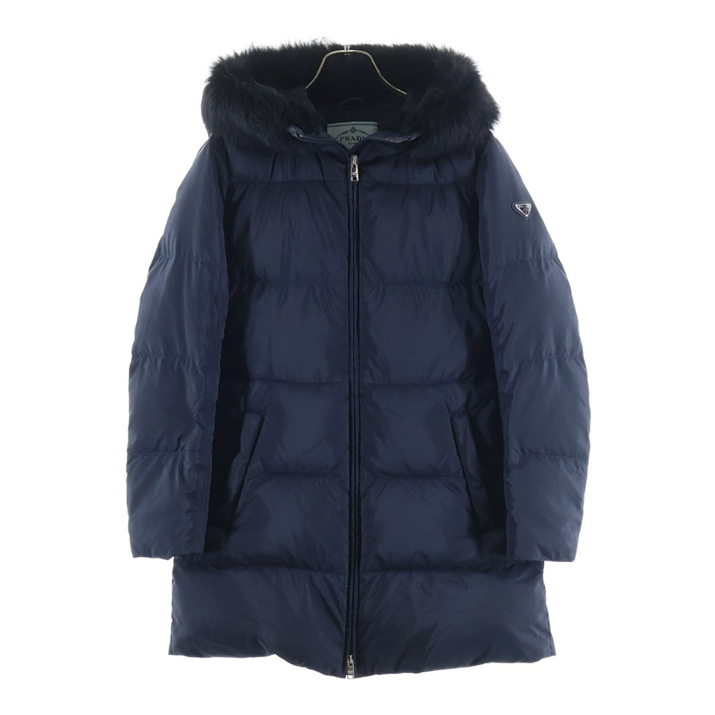 PRADA(プラダ) ファーフードダウンジャケット ネイビー #36 レディース