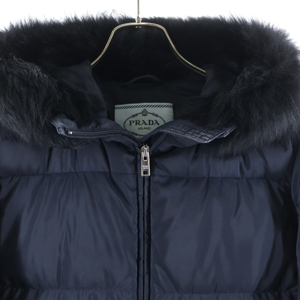 PRADA(プラダ) ファーフードダウンジャケット ネイビー #36 レディース
