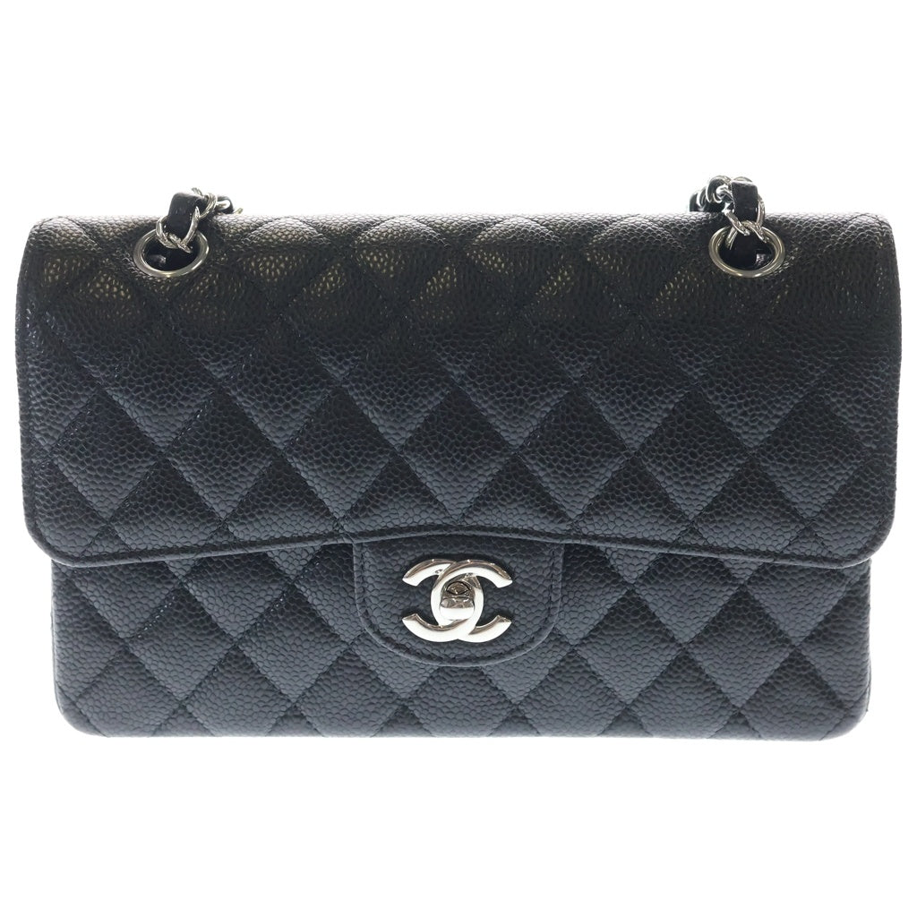 CHANEL(シャネル) マトラッセ23 キャビアスキン シルバー金具 Wチェーン Wフラップ ショルダーバッグ ブラックA01113 レディース