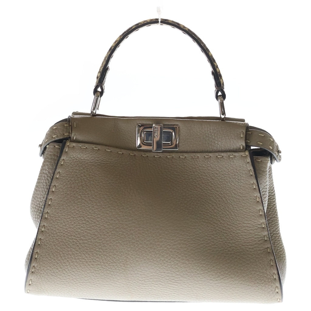 FENDI(フェンディ) ピーカブー ミニ セレリア ハンド ショルダーバッグ 手縫いステッチ パイソン レザー シルバー金具 グレー 8BN244N8KF04YB レディース