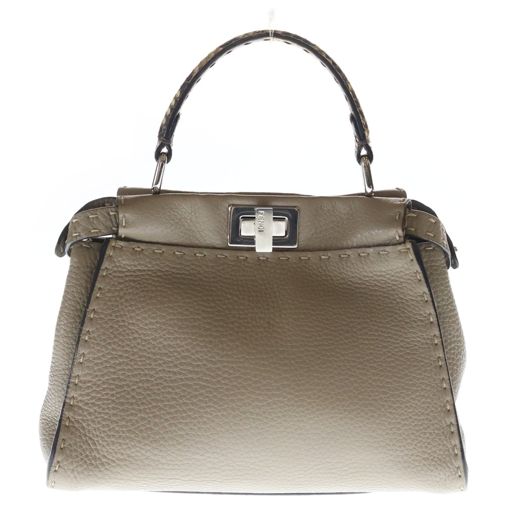 FENDI(フェンディ) ピーカブー ミニ セレリア ハンド ショルダーバッグ 手縫いステッチ パイソン レザー シルバー金具 グレー 8BN244N8KF04YB レディース