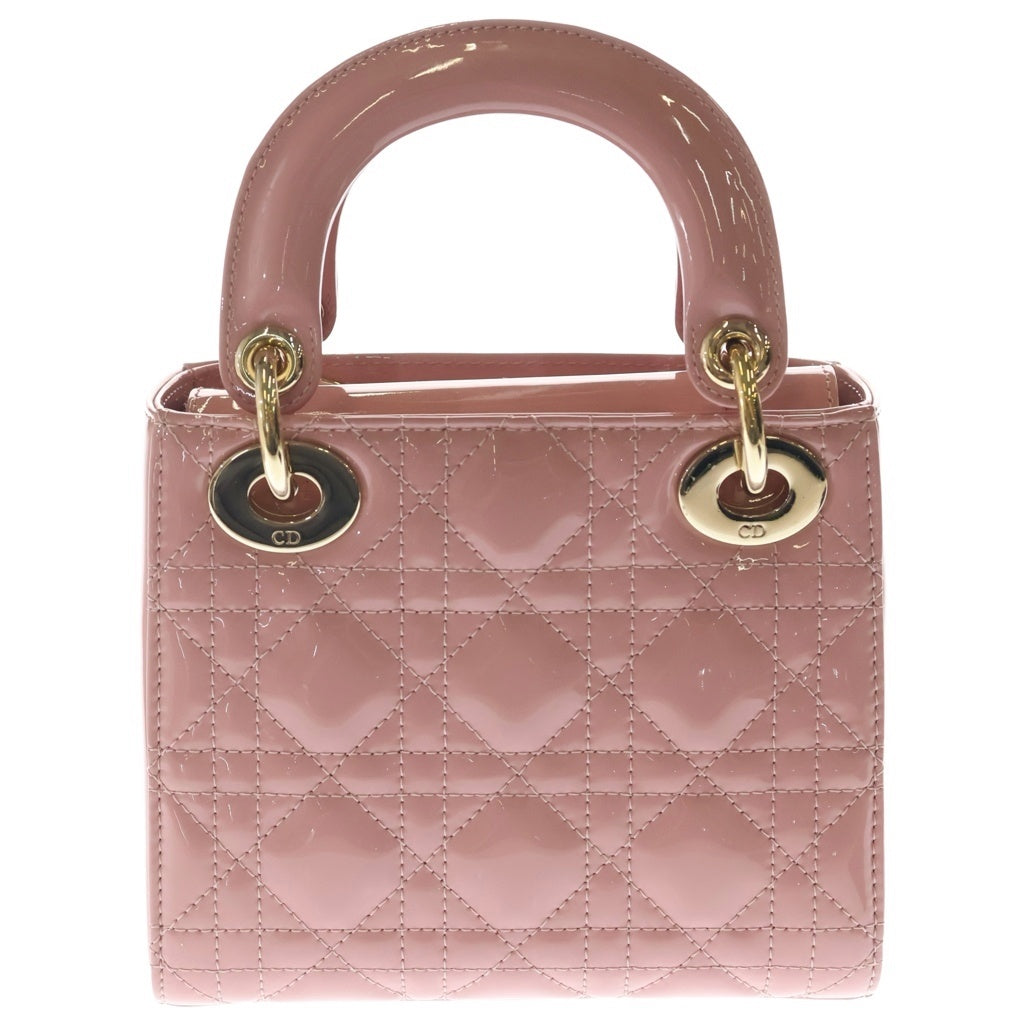 Christian Dior(クリスチャンディオール) レディディオール ミニ ハンド ショルダーバッグ カナージュ パテントレザー ゴールド金具 ピンク レディース
