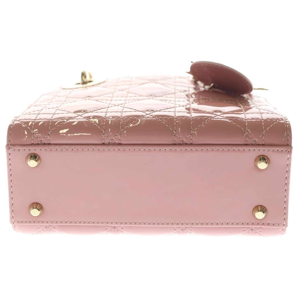 Christian Dior(クリスチャンディオール) レディディオール ミニ ハンド ショルダーバッグ カナージュ パテントレザー ゴールド金具 ピンク レディース