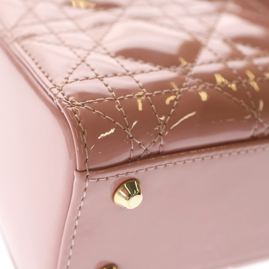 Christian Dior(クリスチャンディオール) レディディオール ミニ ハンド ショルダーバッグ カナージュ パテントレザー ゴールド金具 ピンク レディース