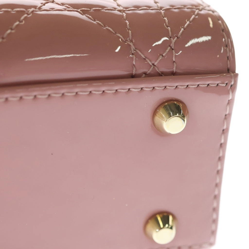 Christian Dior(クリスチャンディオール) レディディオール ミニ ハンド ショルダーバッグ カナージュ パテントレザー ゴールド金具 ピンク レディース