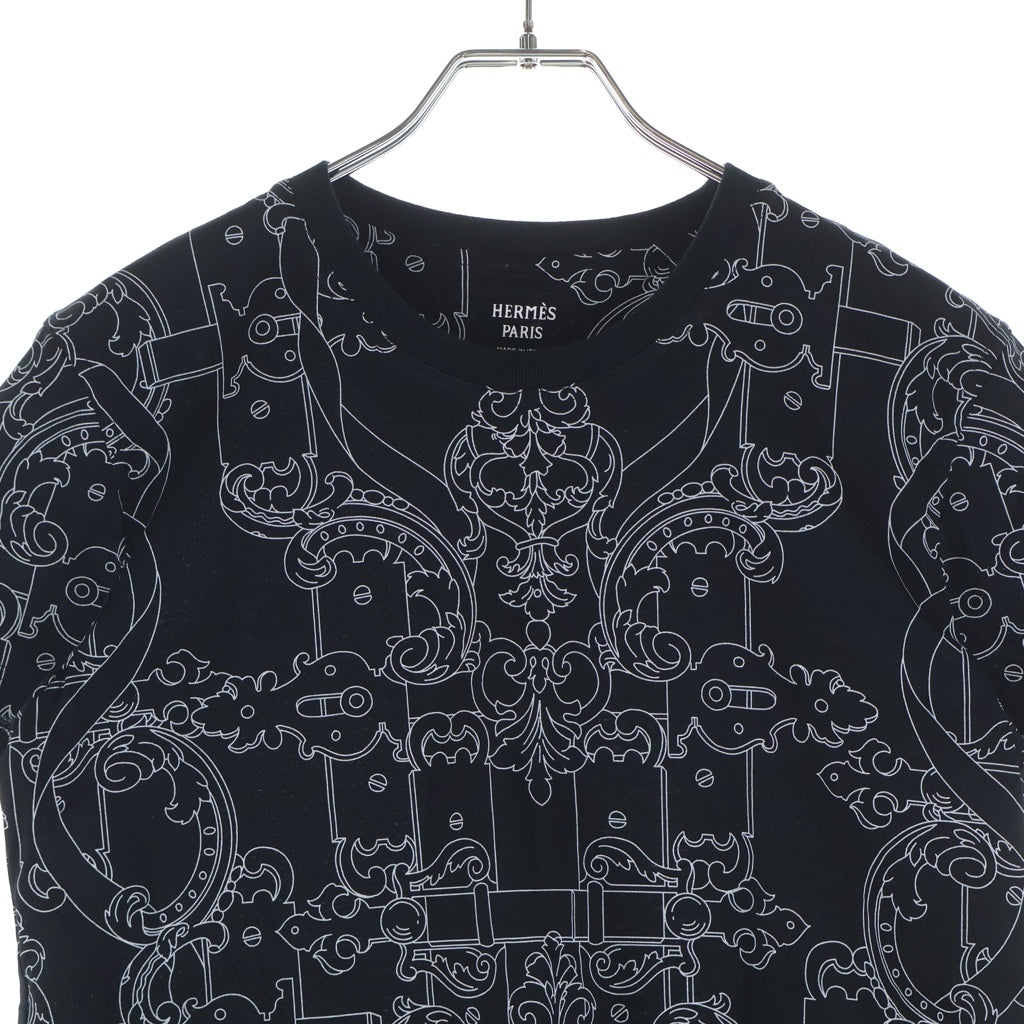 HERMES(エルメス) フェロヌリー リミックス 半袖Tシャツ カットソー コットン 総柄 ブラック 6E4627DH レディース