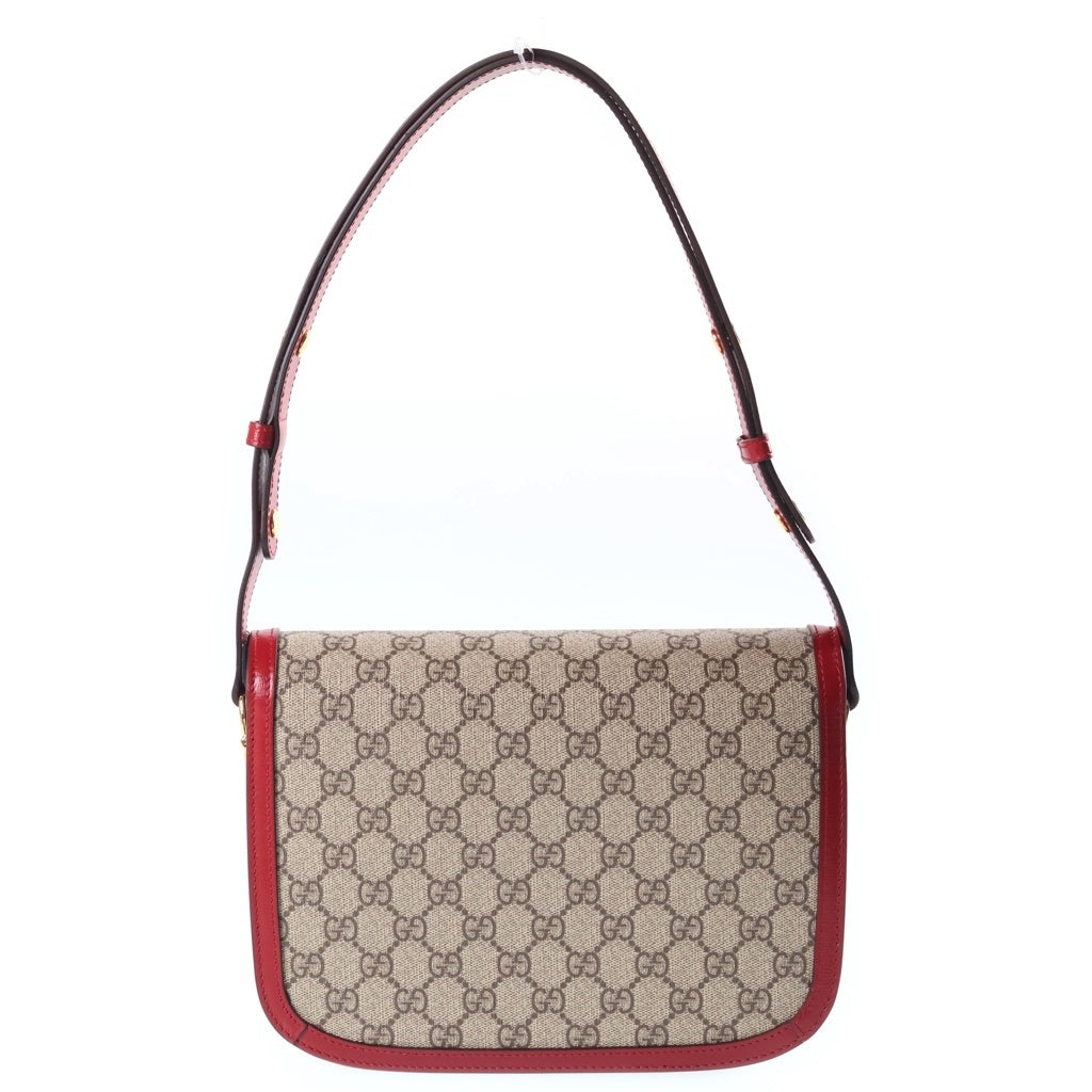 GUCCI(グッチ) ホースビット 1955 GGスプリーム PVC レザー ショルダーバッグ ゴールド金具 ベージュ/レッド 602204 レディース