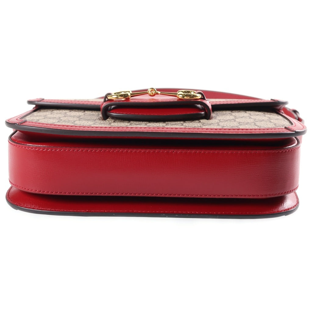 GUCCI(グッチ) ホースビット 1955 GGスプリーム PVC レザー ショルダーバッグ ゴールド金具 ベージュ/レッド 602204 レディース