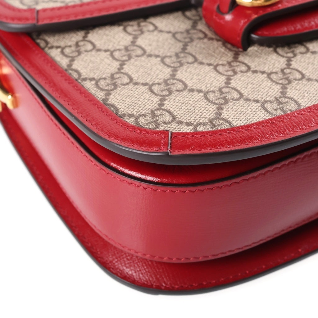GUCCI(グッチ) ホースビット 1955 GGスプリーム PVC レザー ショルダーバッグ ゴールド金具 ベージュ/レッド 602204 レディース