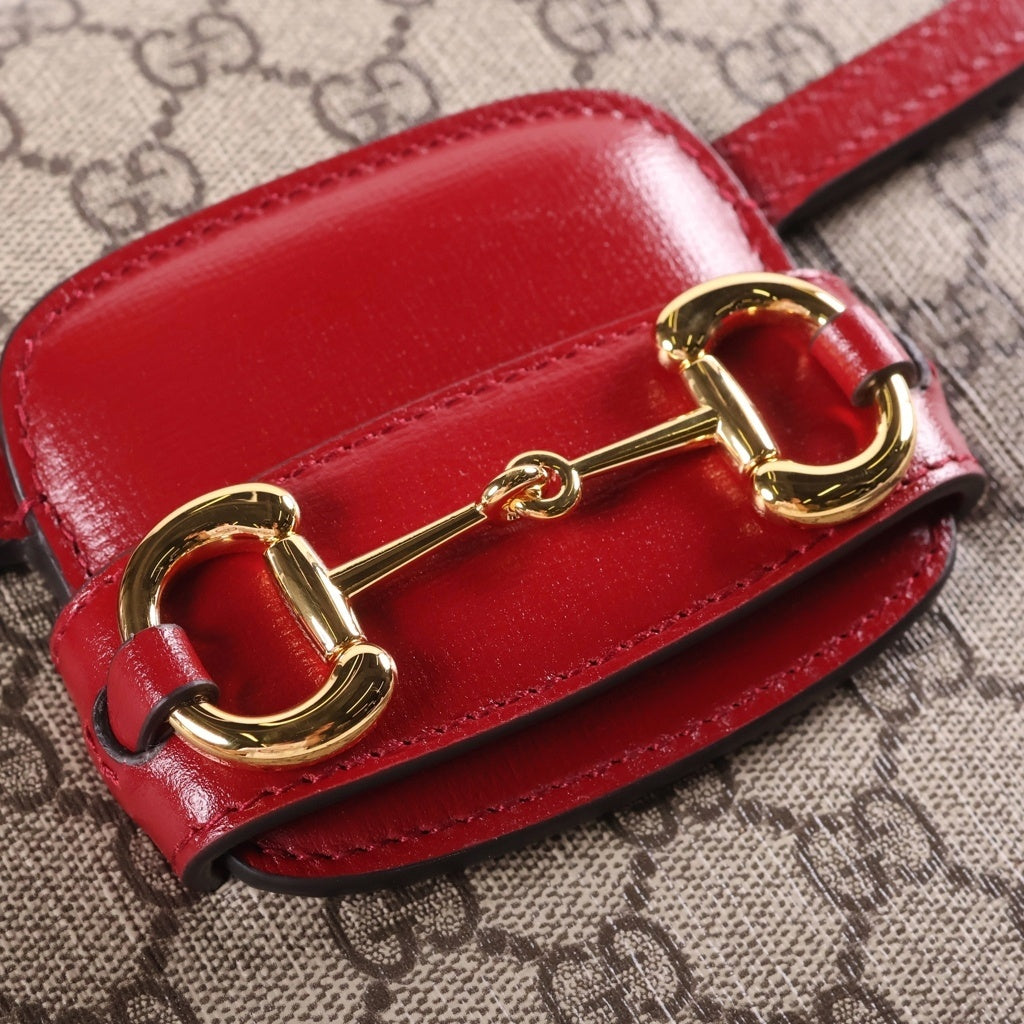 GUCCI(グッチ) ホースビット 1955 GGスプリーム PVC レザー ショルダーバッグ ゴールド金具 ベージュ/レッド 602204 レディース