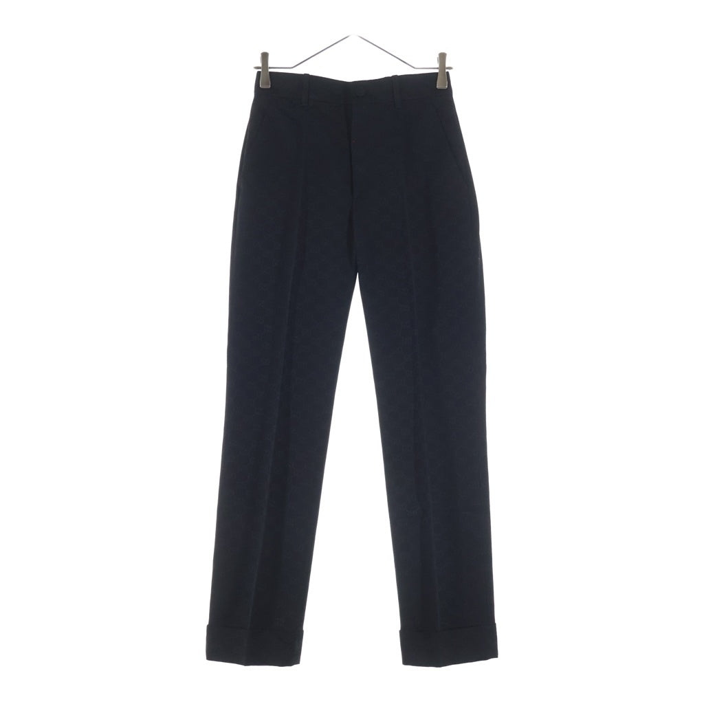 GUCCI(グッチ) GGパターン センタープレス ロングパンツ スラックス コットン レーヨン 裾ダブル ブラック 664408 レディース