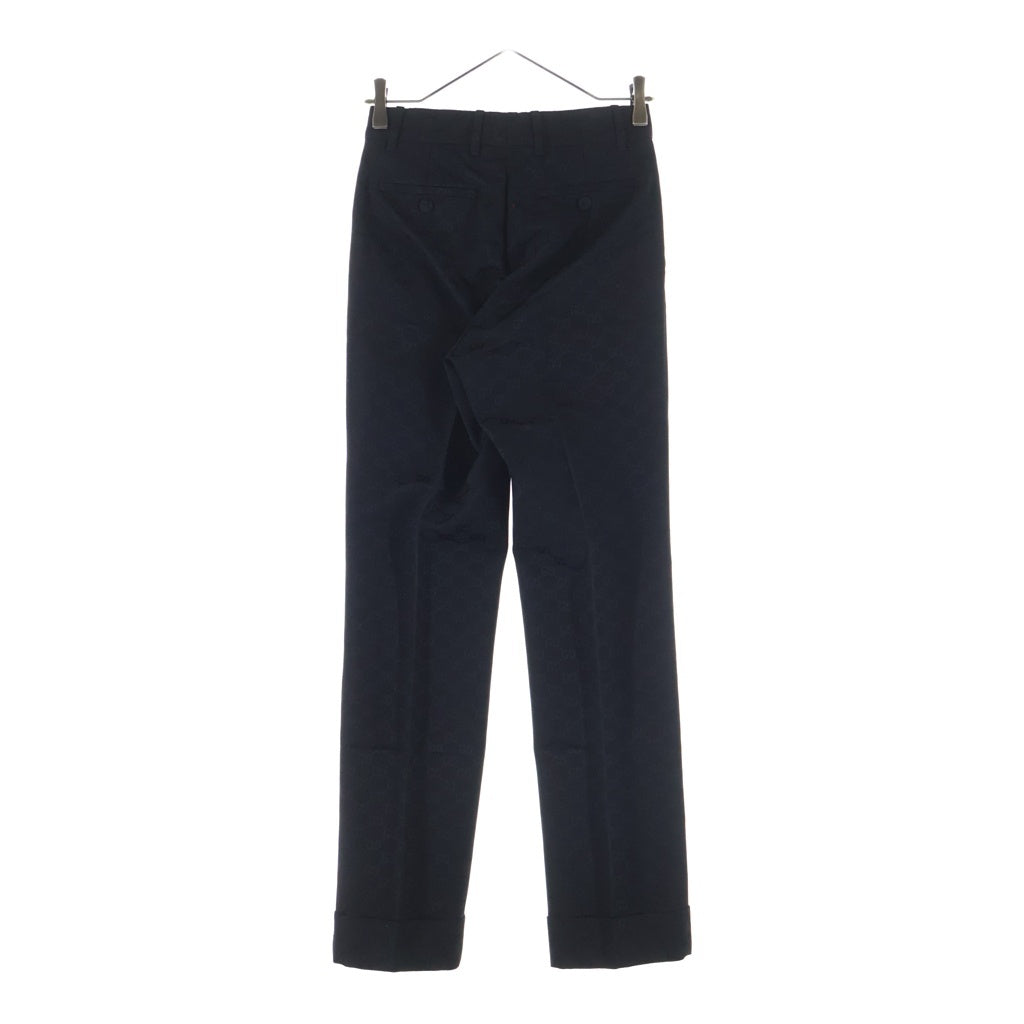 GUCCI(グッチ) GGパターン センタープレス ロングパンツ スラックス コットン レーヨン 裾ダブル ブラック 664408 レディース