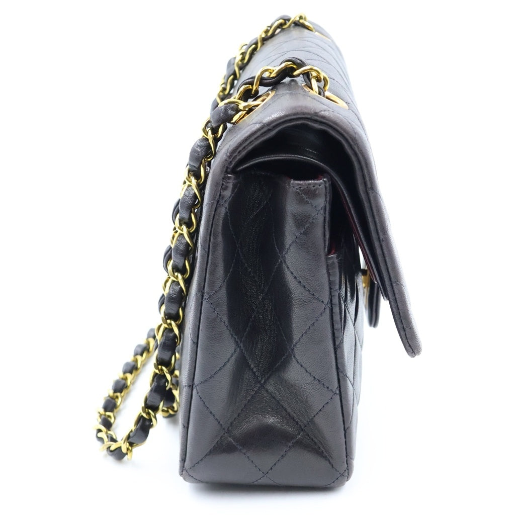 CHANEL(シャネル) マトラッセ25 WフラップWチェーンショルダーバッグ ラムスキン レザー ゴールド金具 ブラック 3番台 レディース