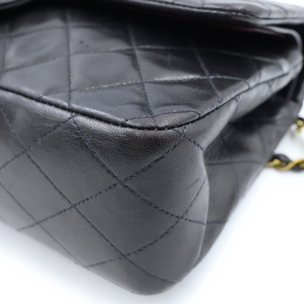 CHANEL(シャネル) マトラッセ25 WフラップWチェーンショルダーバッグ ラムスキン レザー ゴールド金具 ブラック 3番台 レディース