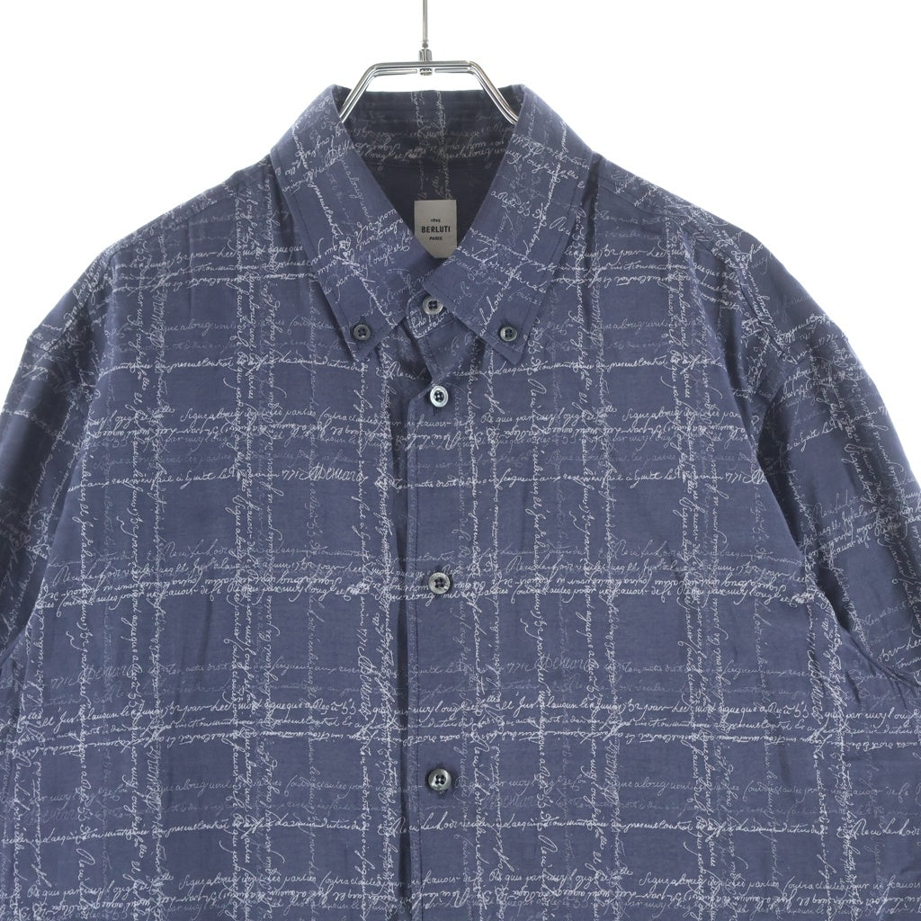 Berluti(ベルルッティ) カリグラフィ 総柄コットンロングシャツ ネイビー