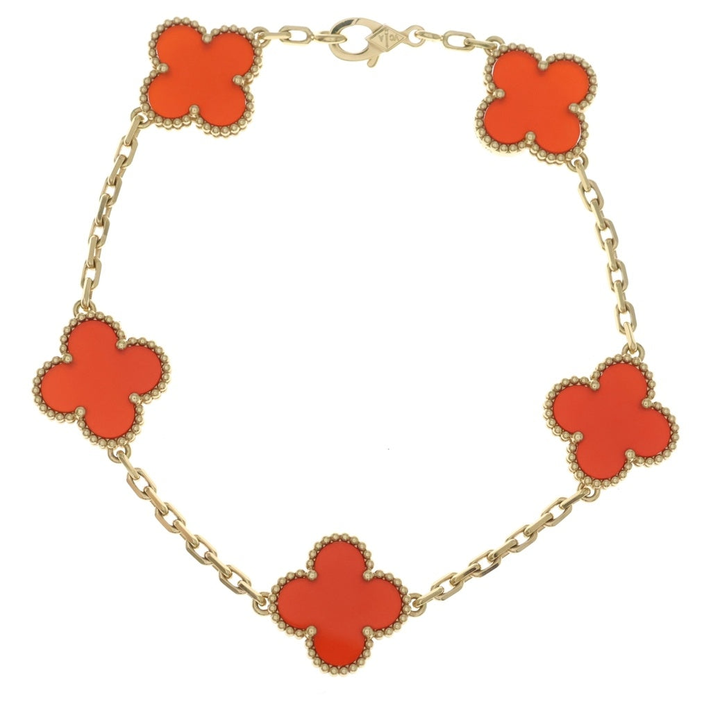Van Cleef & Arpels(ヴァンクリーフアンドアーペル) ヴィンテージアルハンブラ 5モチーフ カーネリアン ブレスレット イエローゴールド Au750YG VCARD35500 レディース