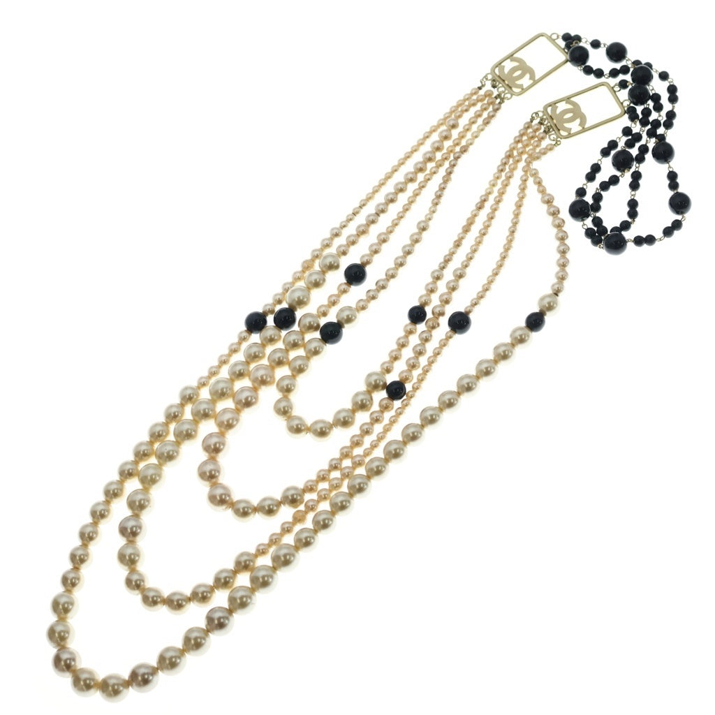 CHANEL(シャネル) ココマーク 4連 フェイクパール ブラック×ゴールド GP ネックレス レディース