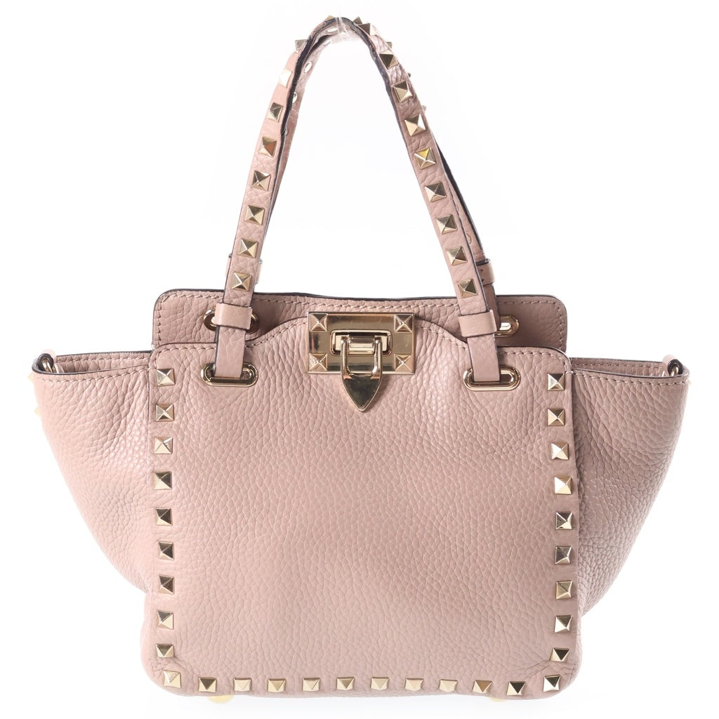 VALENTINO(ヴァレンティノ) ロックスタッズ レザー 2WAY ハンド ショルダーバッグ ゴールド金具 ピンク レディース