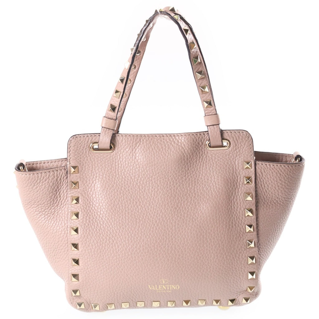 VALENTINO(ヴァレンティノ) ロックスタッズ レザー 2WAY ハンド ショルダーバッグ ゴールド金具 ピンク レディース