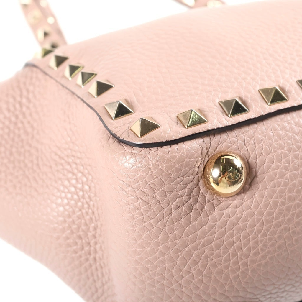 VALENTINO(ヴァレンティノ) ロックスタッズ レザー 2WAY ハンド ショルダーバッグ ゴールド金具 ピンク レディース