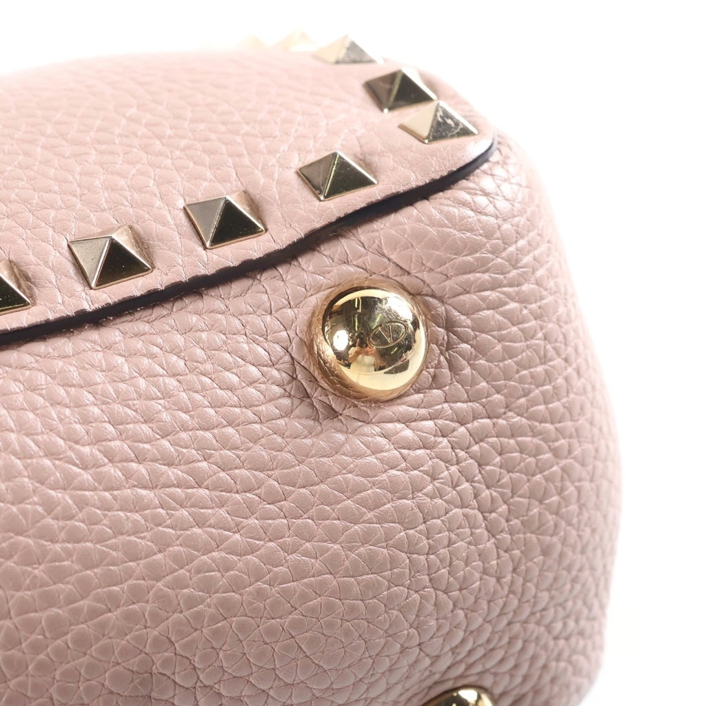 VALENTINO(ヴァレンティノ) ロックスタッズ レザー 2WAY ハンド ショルダーバッグ ゴールド金具 ピンク レディース