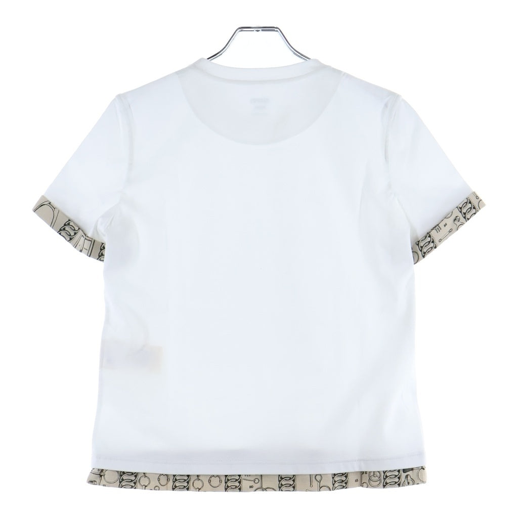 HERMES(エルメス) Hケリー カイエ・デュ・コルポルトゥール プリント Tシャツ ホワイト×ベージュ コットン レディース