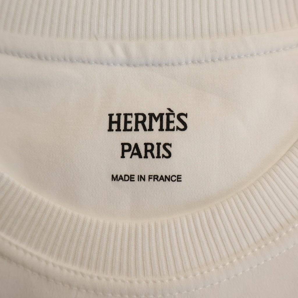 HERMES(エルメス) Hケリー カイエ・デュ・コルポルトゥール プリント Tシャツ ホワイト×ベージュ コットン レディース