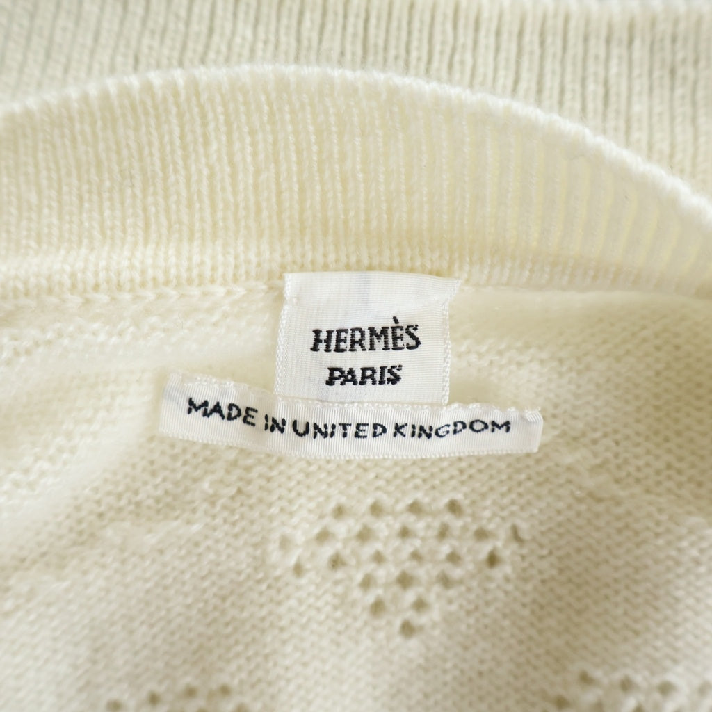 HERMES(エルメス) HERMES エルメス カーディガン ランセーニュ・デュ・セリエ モチーフ ニット Vネック カシミヤ ブラン・ナチュレル レディース