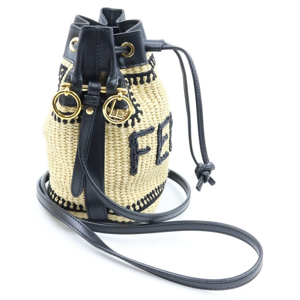 FENDI(フェンディ) モン トレゾール スモール ハンド ショルダーバッグ バケット ラフィア ベージュ/ブラック 8BS010 AKMV F0VPJ レディース