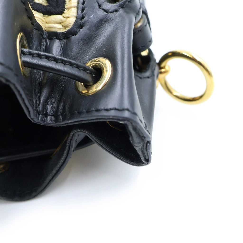 FENDI(フェンディ) モン トレゾール スモール ハンド ショルダーバッグ バケット ラフィア ベージュ/ブラック 8BS010 AKMV F0VPJ レディース