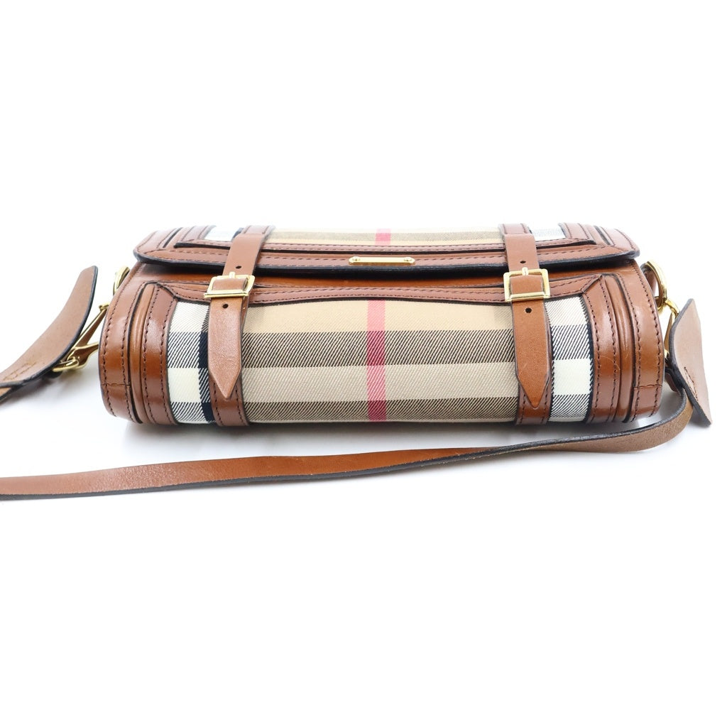 BURBERRY(バーバリー) ショルダー バック ハウスチェック レザー キャンバス ベージュ ブラウン レディース