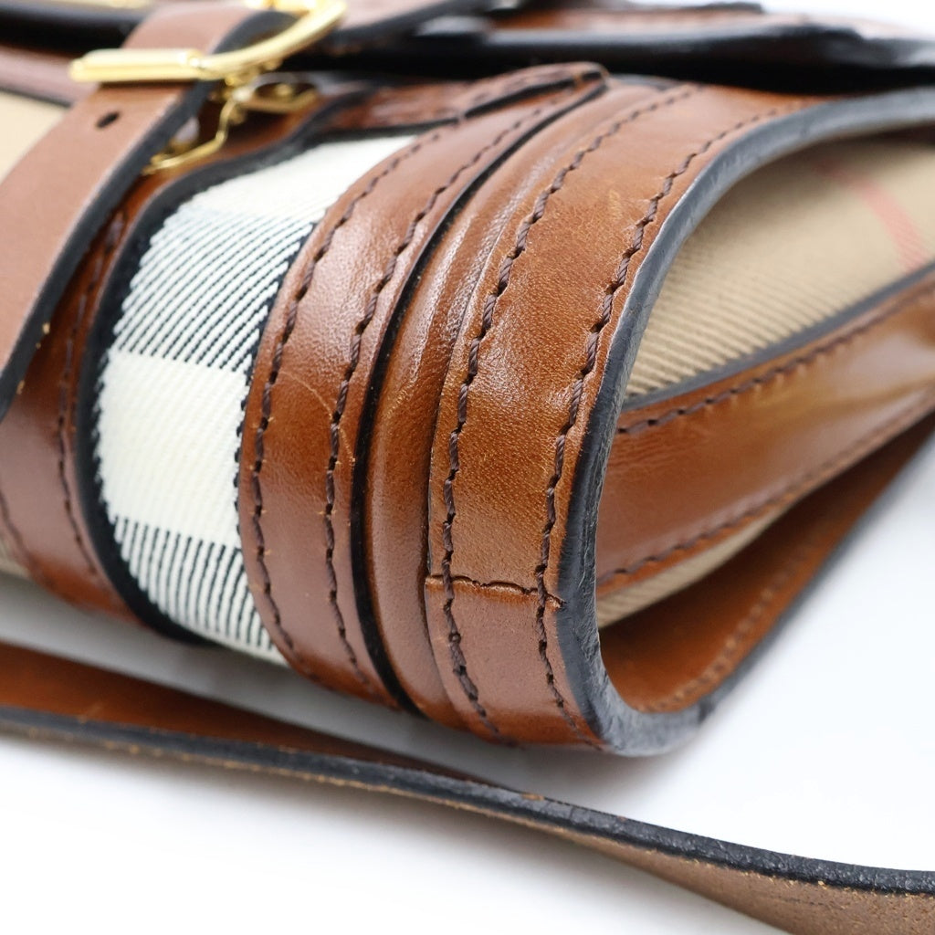 BURBERRY(バーバリー) ショルダー バック ハウスチェック レザー キャンバス ベージュ ブラウン レディース