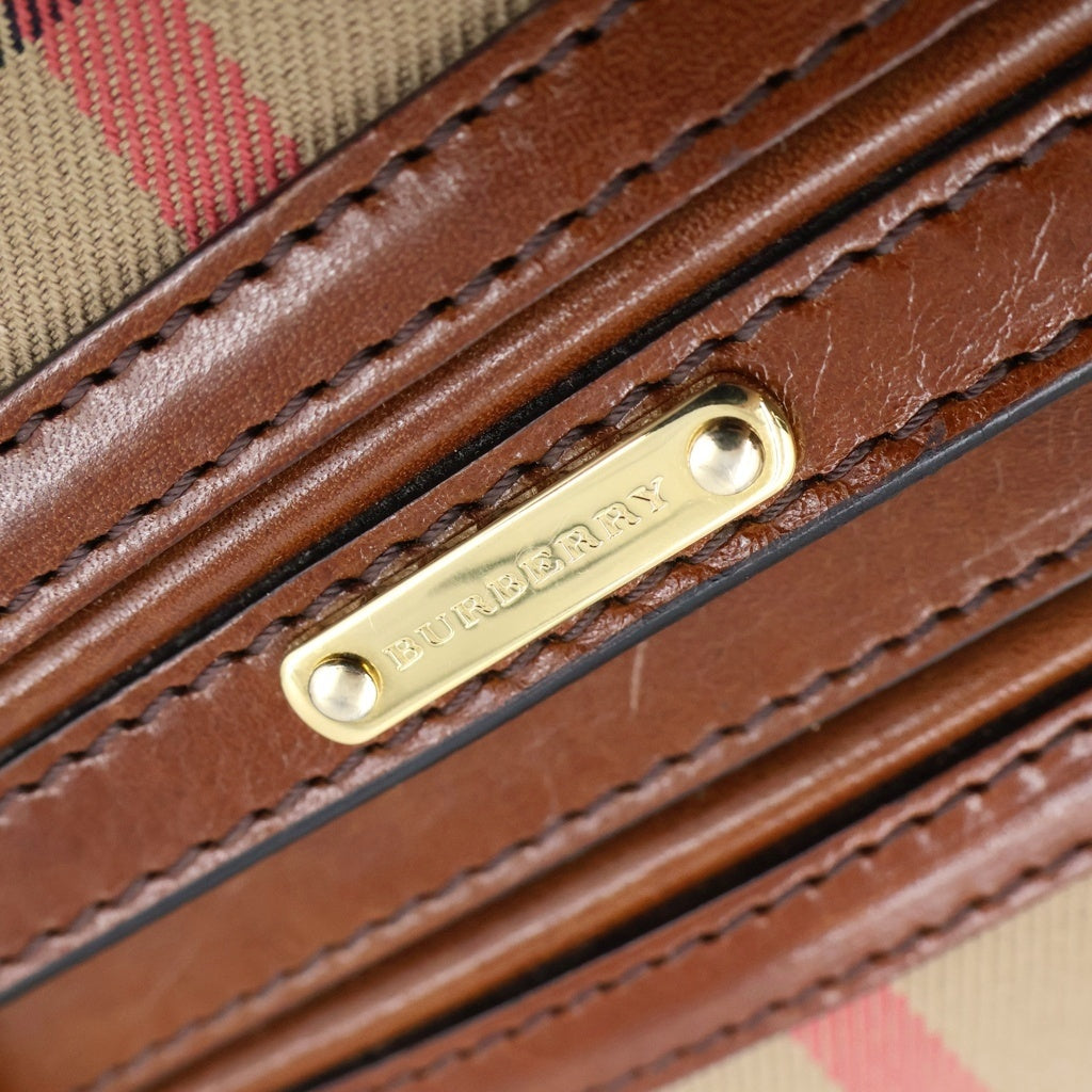 BURBERRY(バーバリー) ショルダー バック ハウスチェック レザー キャンバス ベージュ ブラウン レディース