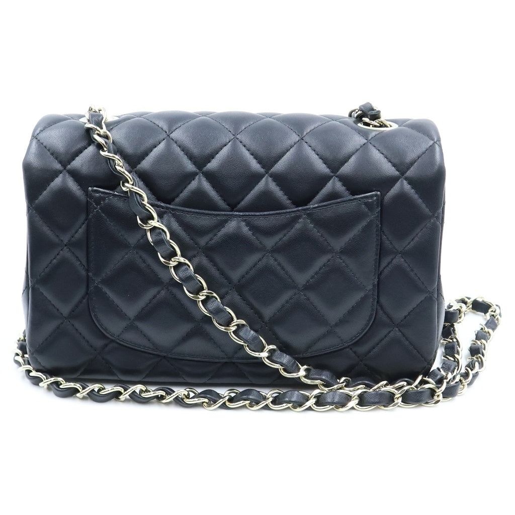 CHANEL(シャネル) ミニマトラッセ20 チェーンショルダーバッグ シングルチェーン シングルフラップ ブラック ラムスキン ゴールド金具 プレート A69900 レディース