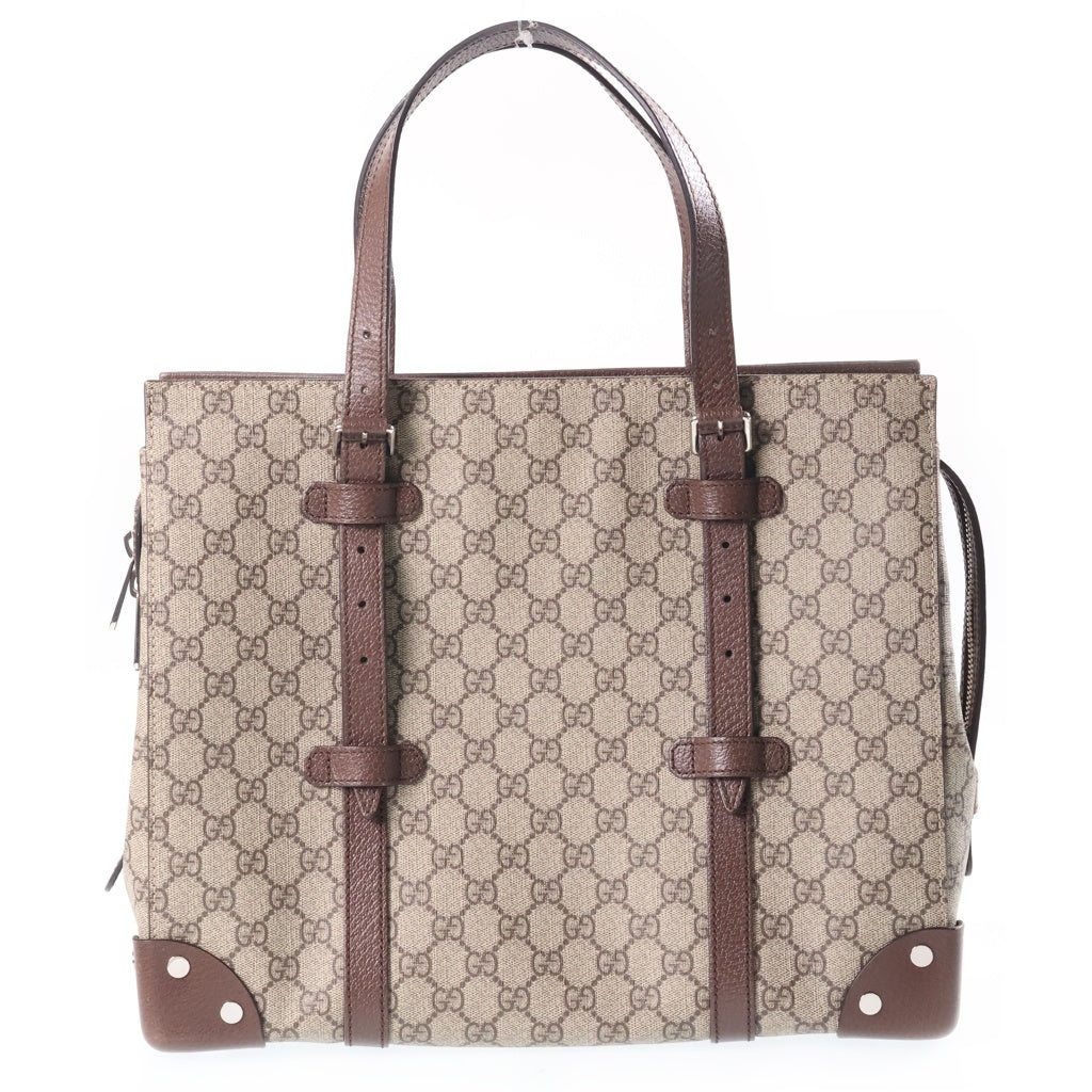 GUCCI(グッチ) GGスプリーム トートバッグ ハンドバッグ ブラウン×ベージュ PVC×レザー 626356 シルバー金具