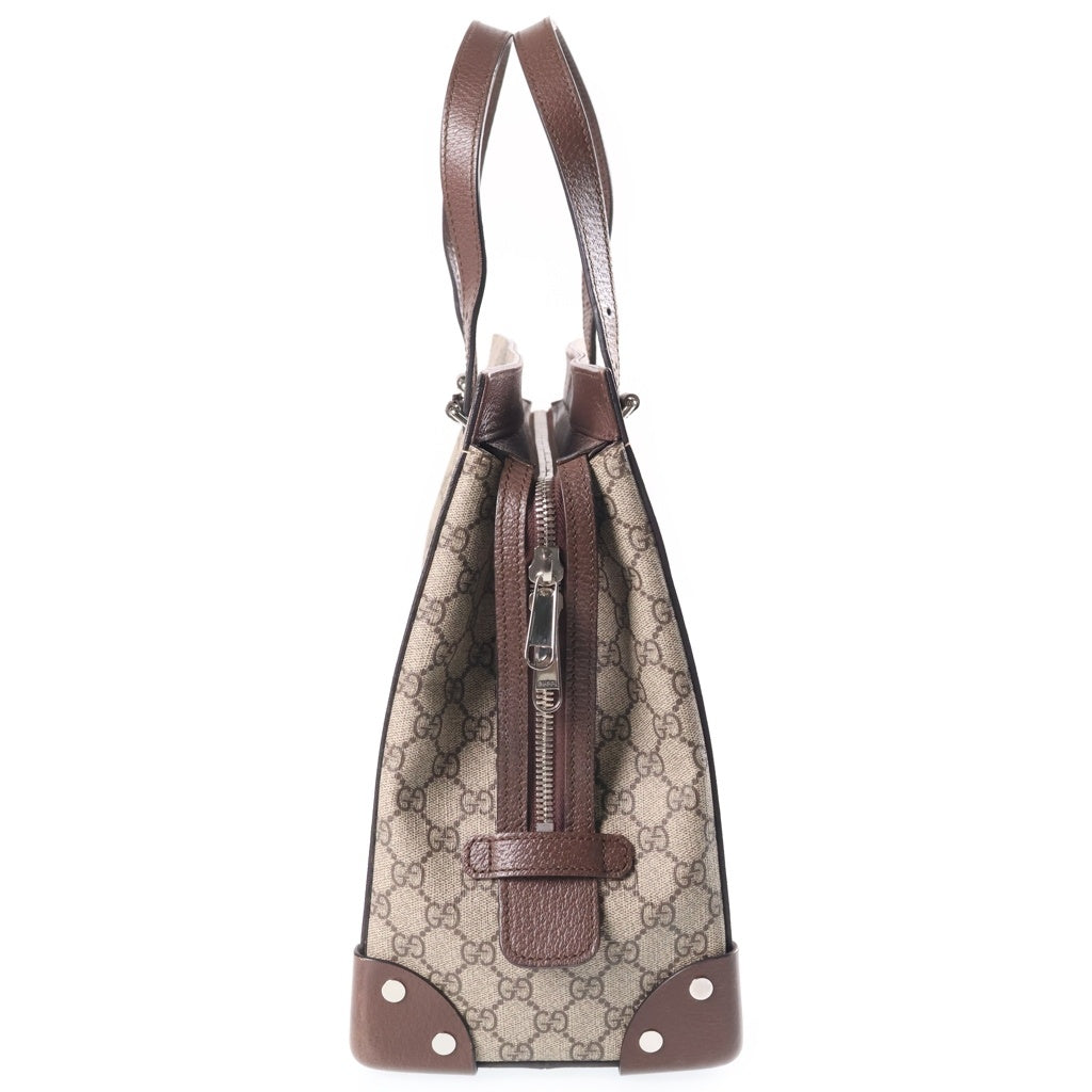 GUCCI(グッチ) GGスプリーム トートバッグ ハンドバッグ ブラウン×ベージュ PVC×レザー 626356 シルバー金具