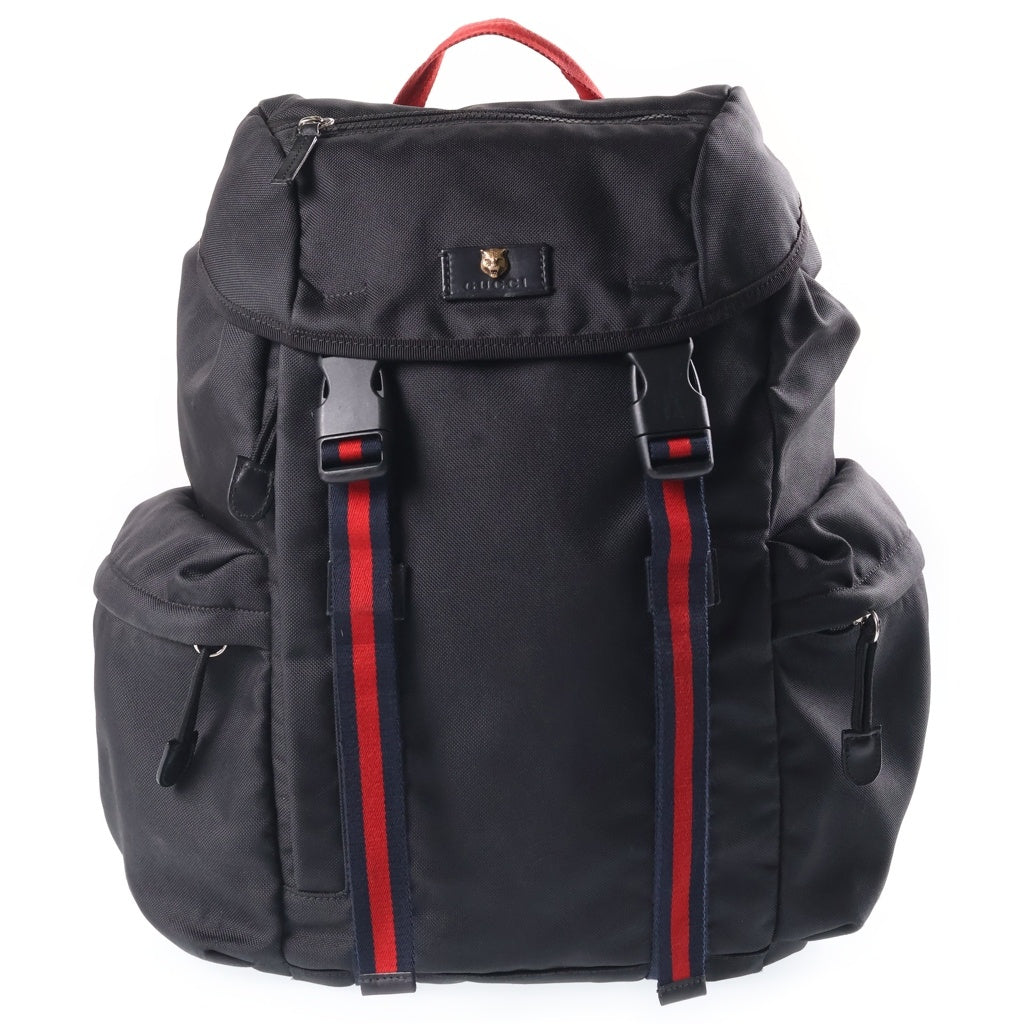 GUCCI(グッチ) タイガーモチーフ ナイロン バックパック リュックサック ブラック 429037 ゴールド金具