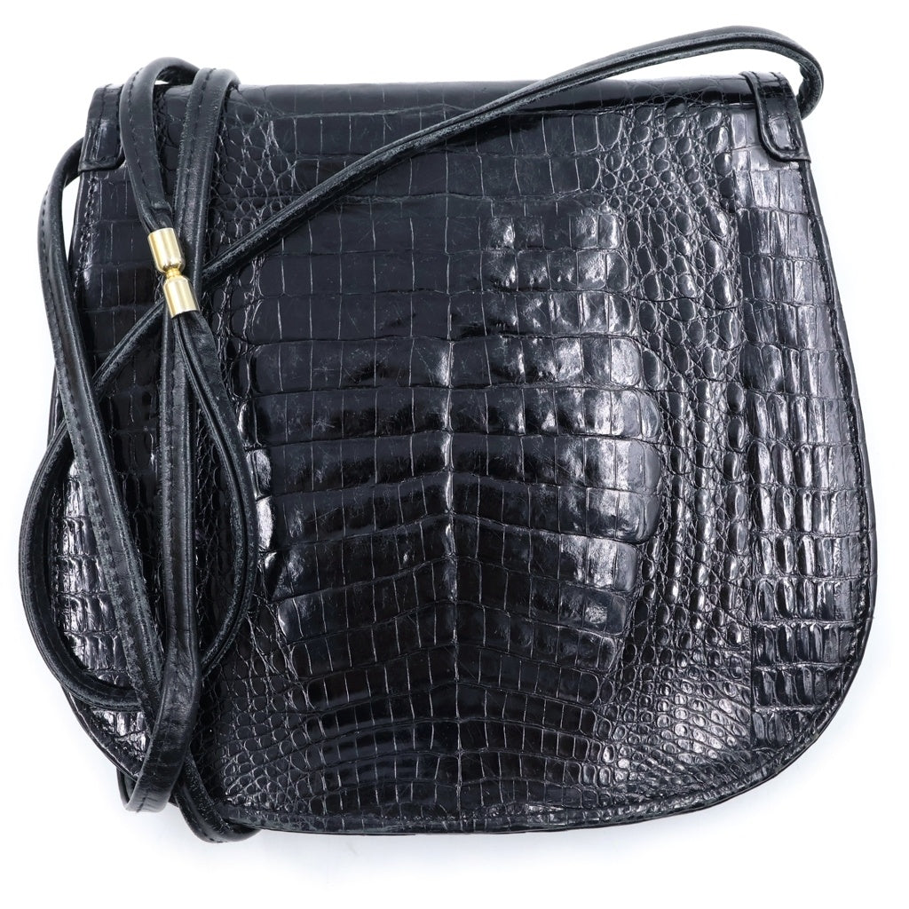 NO BRAND(ノーブランド) COMTESSE コンテス クロコ ショルダーバッグ ブラック レディース