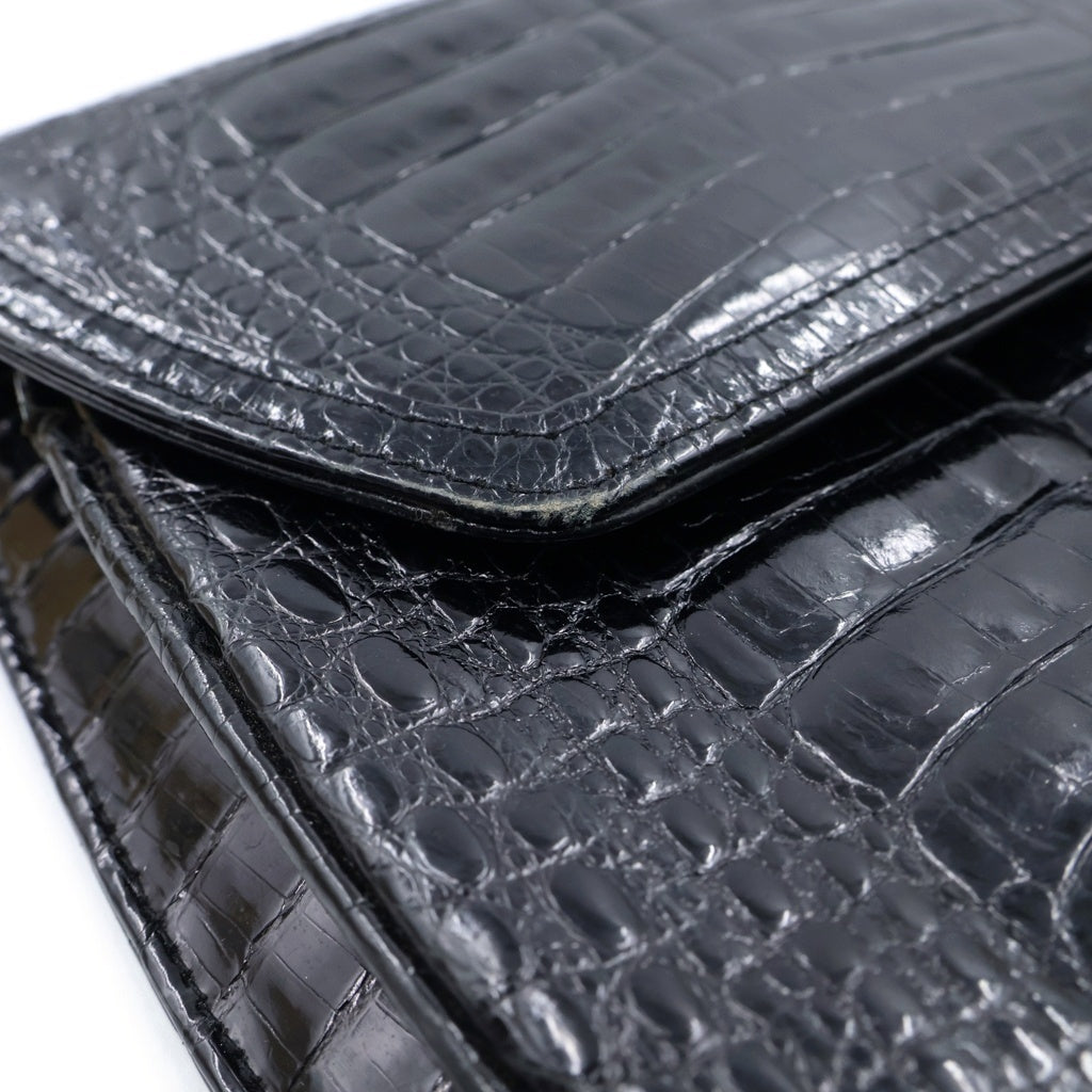 NO BRAND(ノーブランド) COMTESSE コンテス クロコ ショルダーバッグ ブラック レディース