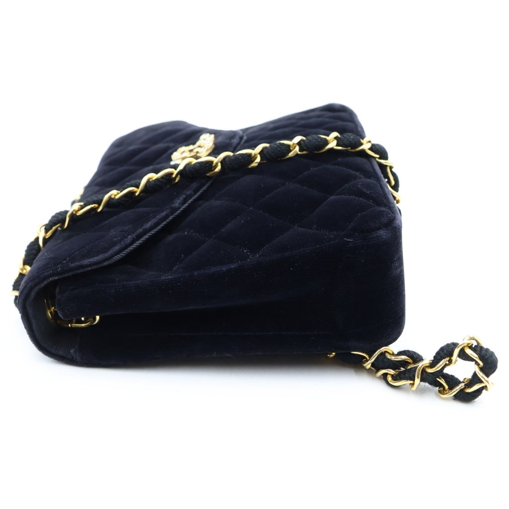 CHANEL(シャネル) マトラッセ20 SフラップSチェーンショルダーバッグ ブラック ベロア ゴールド金具 レディース