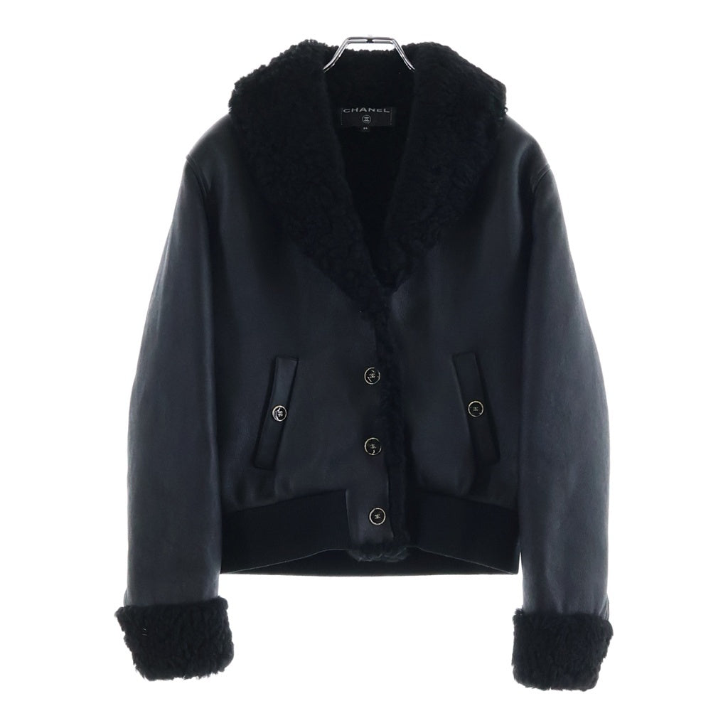 CHANEL(シャネル) ココマーク シアリング ムートン ショート ジャケット ブルゾン ブラック レディース P80305C72647