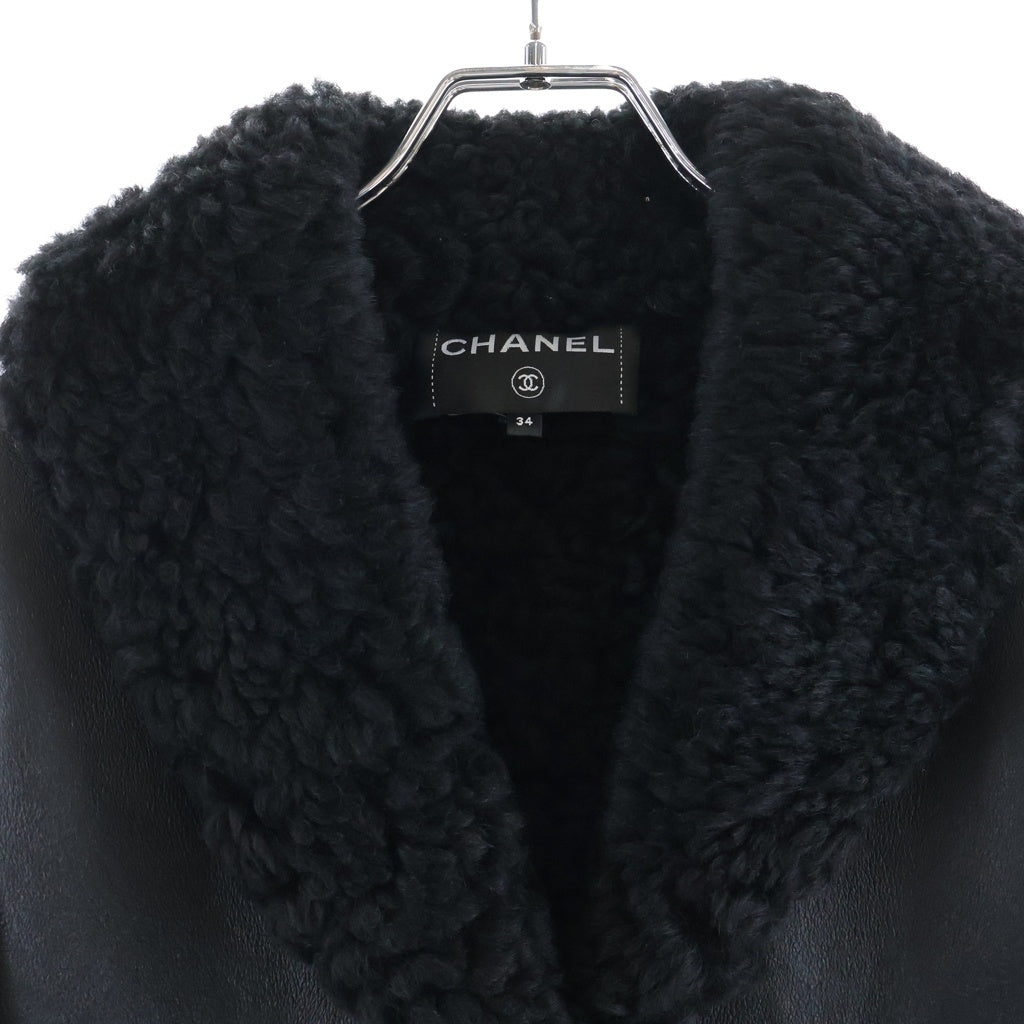 CHANEL(シャネル) ココマーク シアリング ムートン ショート ジャケット ブルゾン ブラック レディース P80305C72647