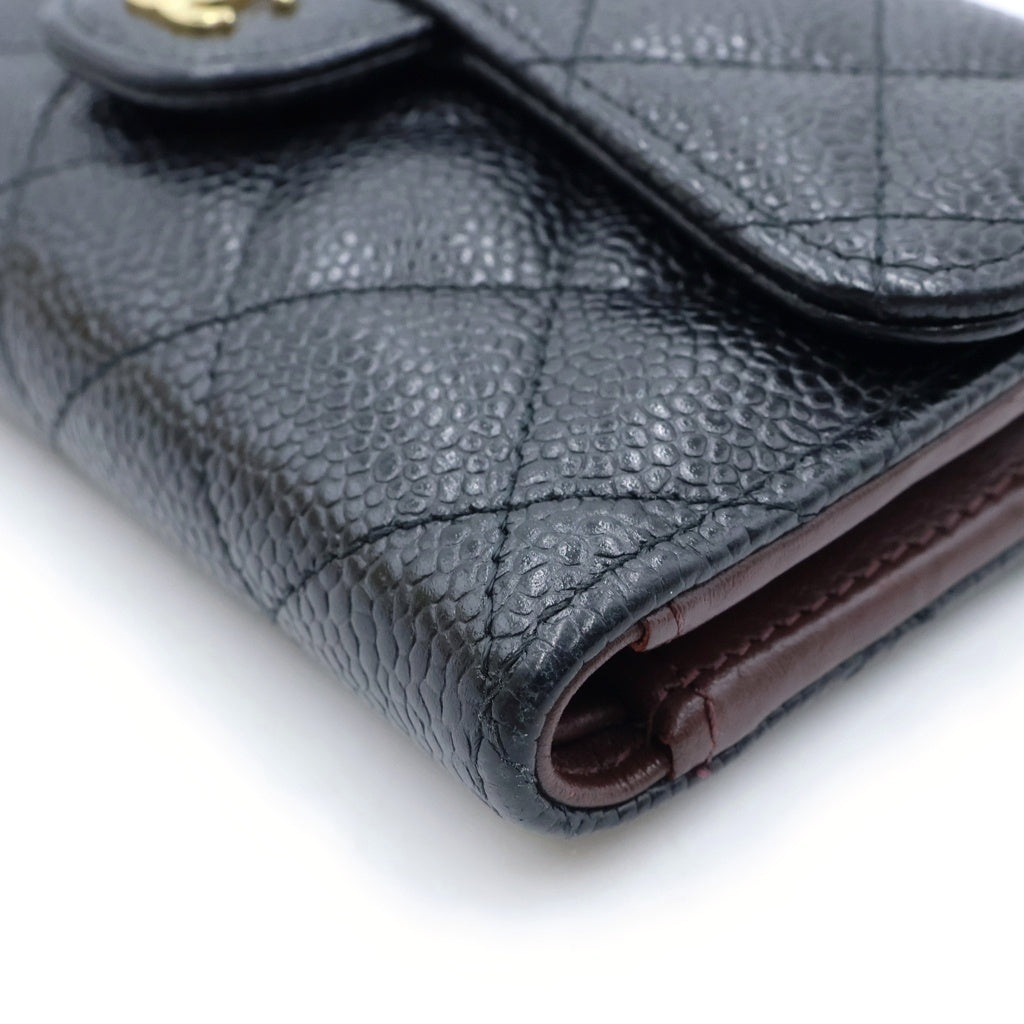 CHANEL(シャネル) マトラッセ 3つ折り財布 ウォレット キャビアスキン レザー ブラック 32番台 レディース
