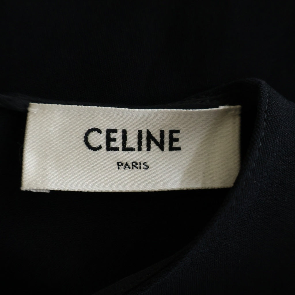 CELINE(セリーヌ) 26SS WRAP DRESS ラップドレス キャディ ゴールドチャーム装飾 半袖ワンピース レーヨン ブラック RR0K80T25.38NO レディース