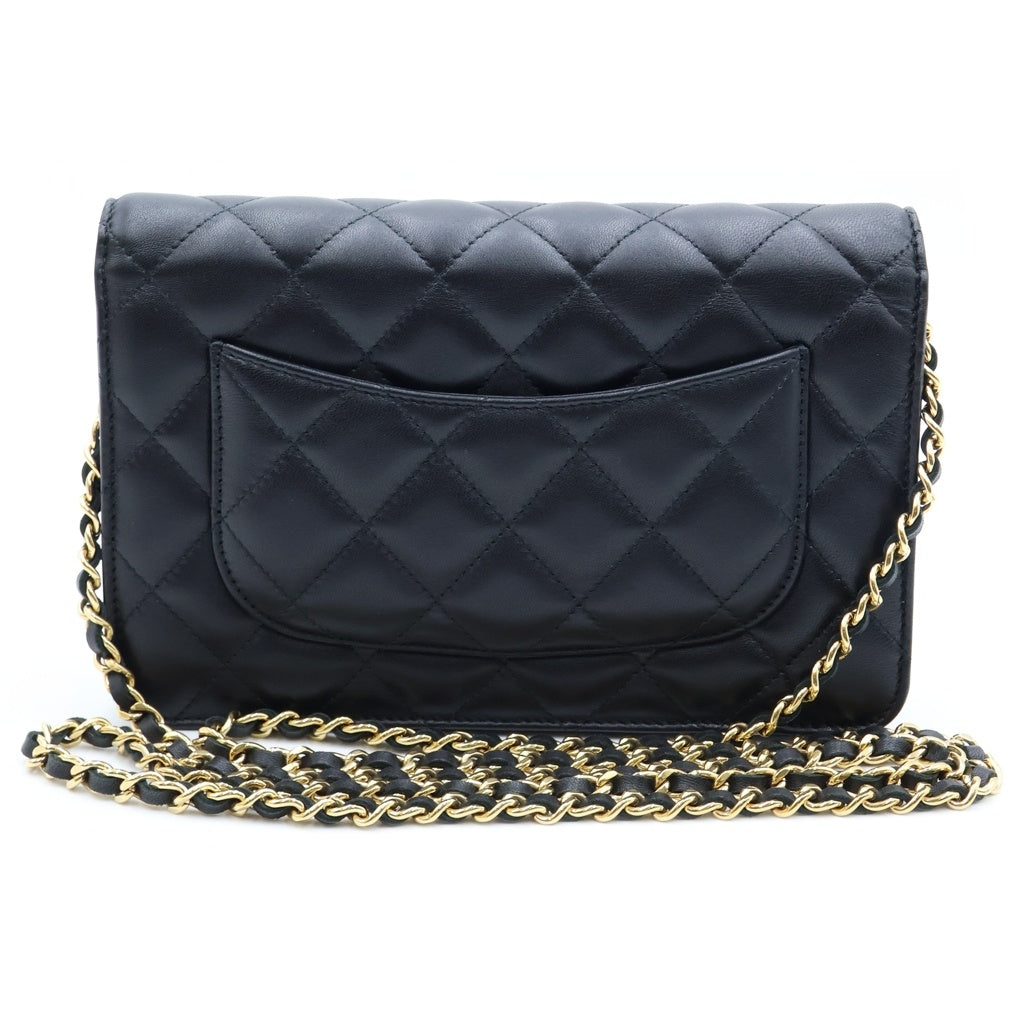 CHANEL(シャネル) マトラッセ ラムスキン レザー チェーンウォレット ショルダーバッグ ゴールド金具 ブラック プレート レディース